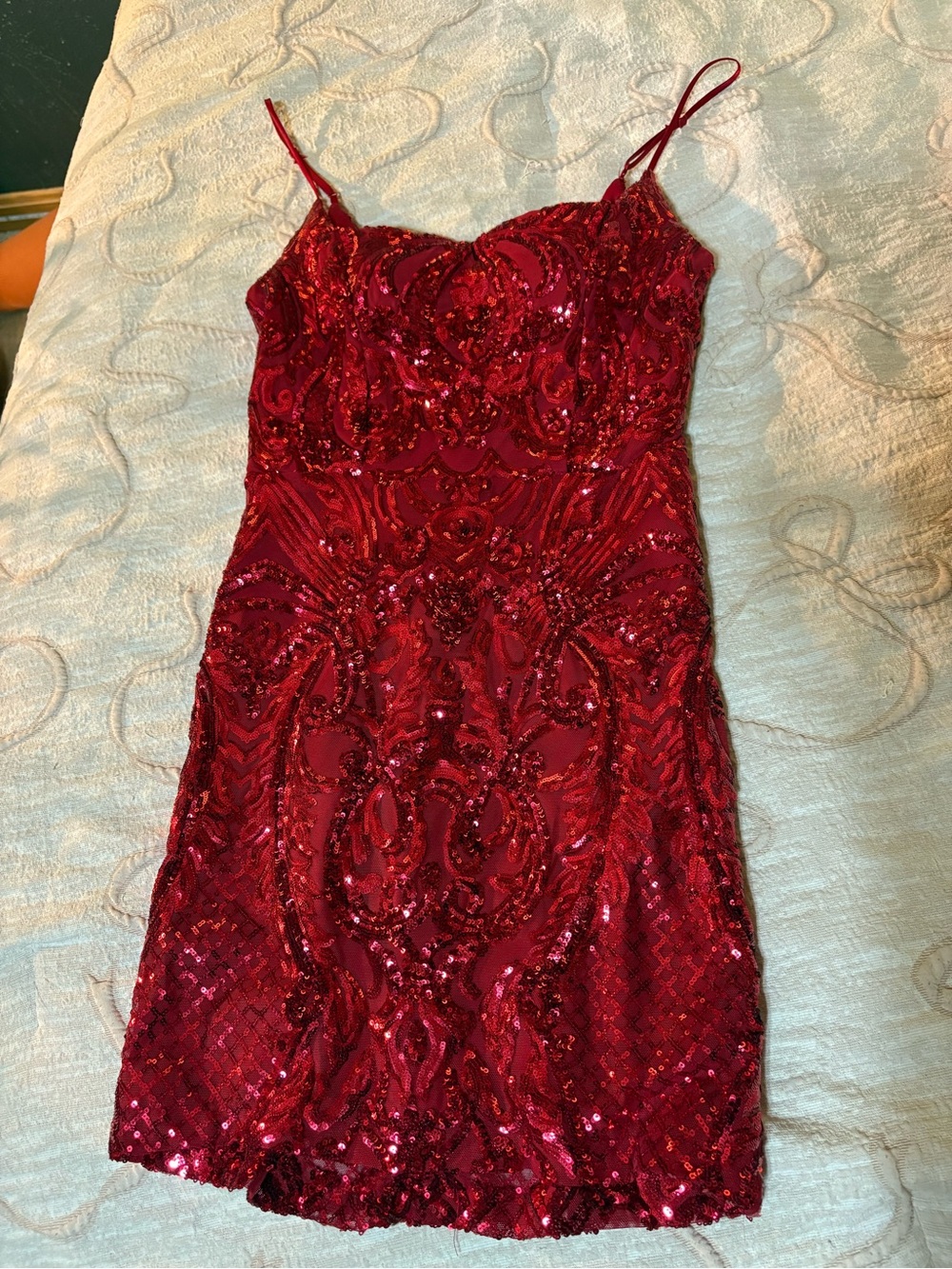 Windsor Red Sequin Midi Dress with Spaghetti Straps